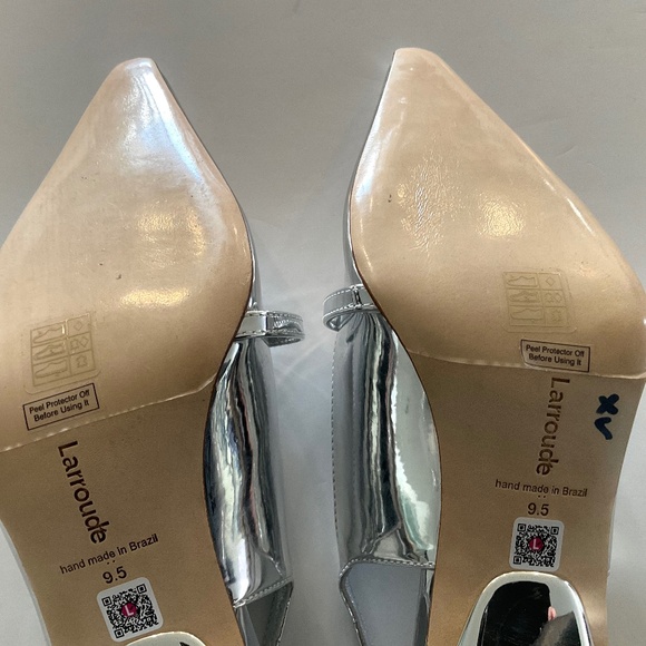 LARROUDE Ines  Silver Specchio  Pointed Toe Slingback Pumps Size 9.5 NEW - Picture 11 of 13